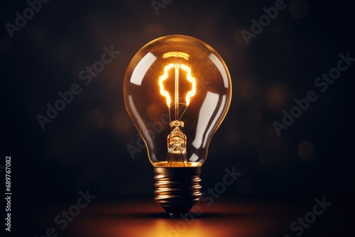 A glowing light bulb sitting on a table. Perfect for illustrating ideas, creativity, and innovation