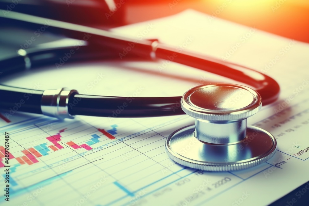 Stethoscope resting on a piece of paper. Suitable for medical and healthcare concepts Stethoscope resting on a piece of paper. Suitable for medical and healthcare concepts