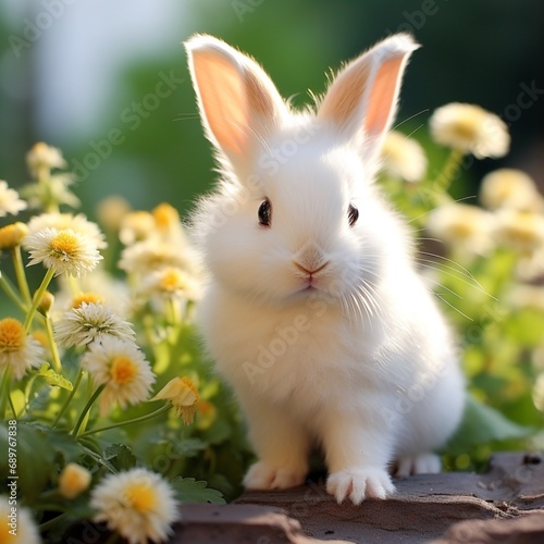 Very nice white baby rabbit images Generative AI