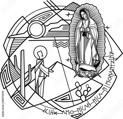 Virgin Mary of Guadalupe and Saint Juan Diego illustration (ID: 689770078)