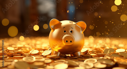 Piggy bank with golden coins in it