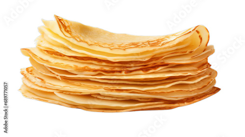 Stack of thin crepes isolated on transparent or white