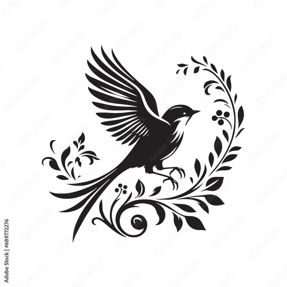 Bird Silhouette: Striking Avian Shadows in Nature-Inspired Poses, Ideal for Artistic Expression Black Vector Birds Silhouette
