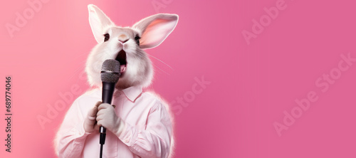 Easter Bunny Singing Karaoke with a Microphone photo