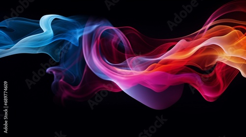 Ephemeral waves of brilliant, colorful smoke weaving intricate patterns, their vivid beauty heightened by the stark contrast of the black background.