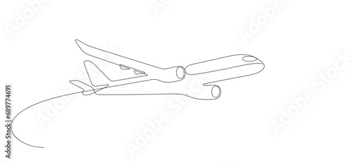 flying aeroplane takeoff and curved line minimalist continuous one line drawing