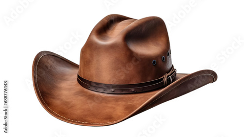 Western rodeo horseman brown leather hat isolated on transparent background