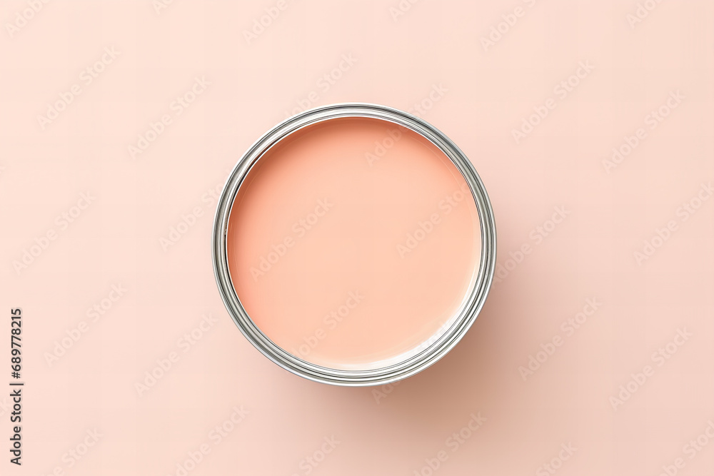 open can of wall paint with color of the year 2024 peach fuzz on a pastel peach background open can of wall paint with color of the year 2024 peach fuzz on a pastel peach background