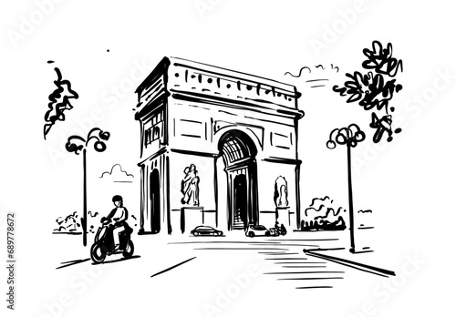 Triumphal Arch. Paris, France drawing sketch