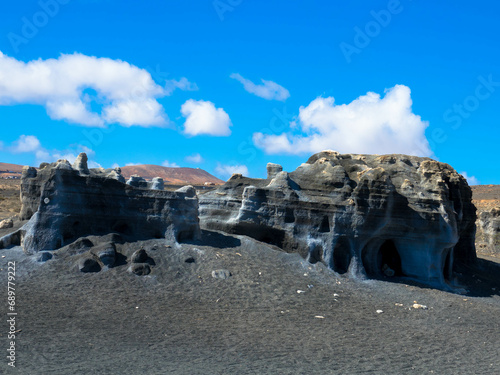 Panorama view of the most unique rock formations in Lanzarote. Called Stratified City or  Antigua rofera de Teseguite. Canary Islands, Spain, Europe. photo