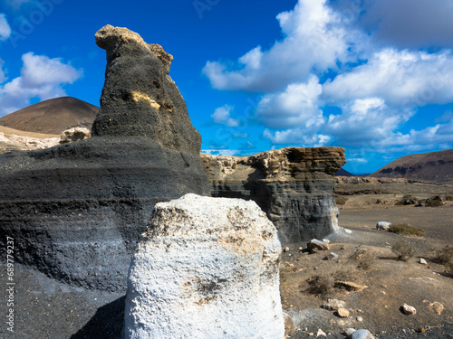 Panorama view of the most unique rock formations in Lanzarote. Called Stratified City or  Antigua rofera de Teseguite. Canary Islands, Spain, Europe. photo