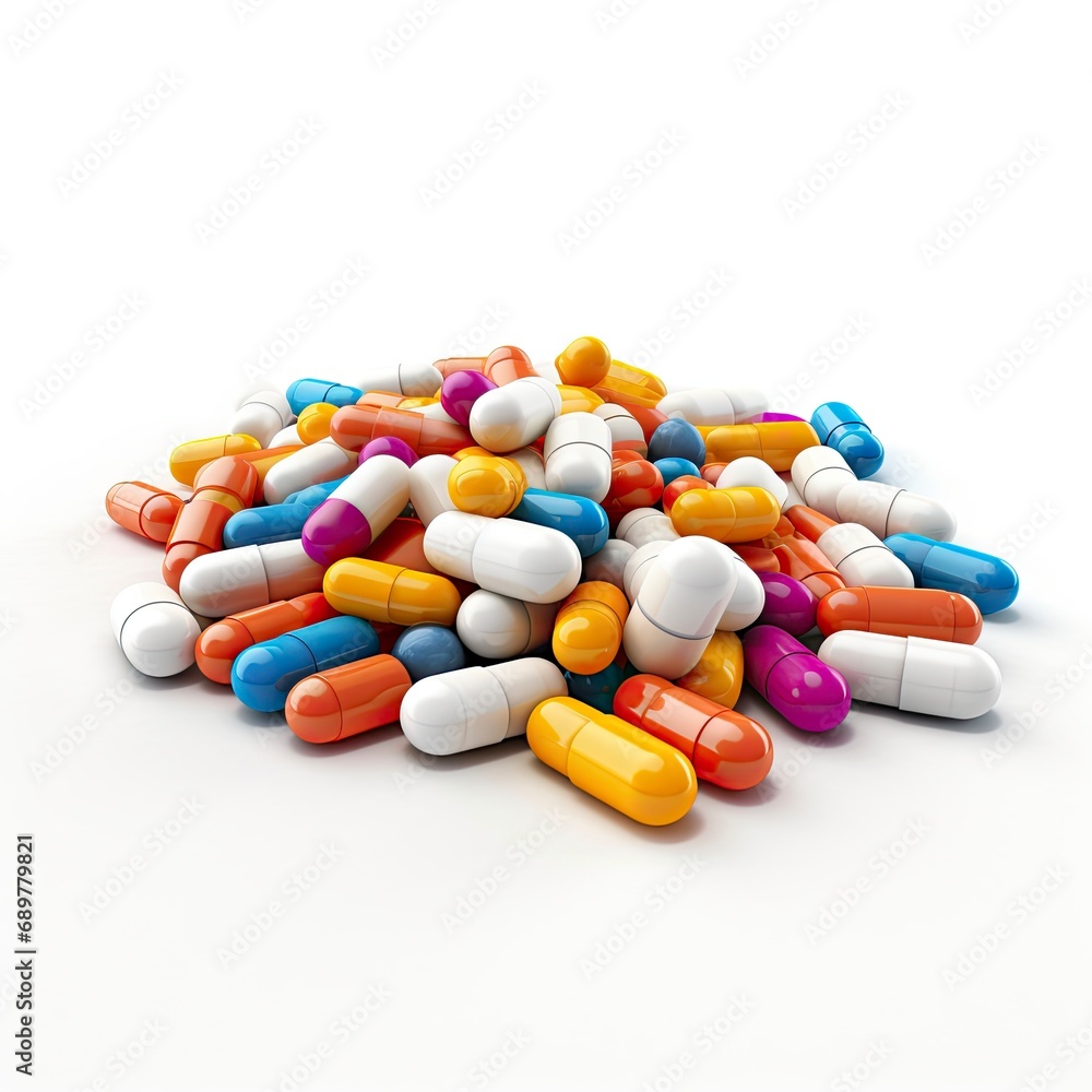 Variation of Orange and Multi Colored Pills on White Background