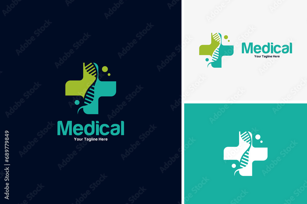 Minimalist medical plus DNA icon logo design vector, health care logo design template Minimalist medical plus DNA icon logo design vector, health care logo design template