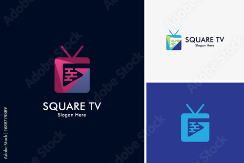 Creative square TV or television logo design vector, technology logo design template