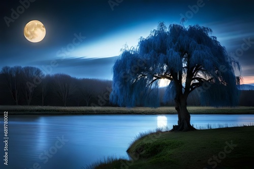 night landscape with trees and moon