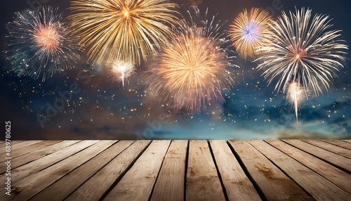 New Year's Eve background with fireworks and boards