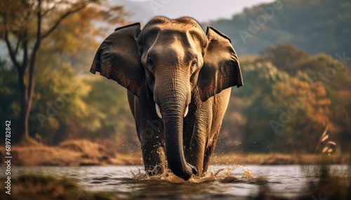 An Elephant Walking Through Water