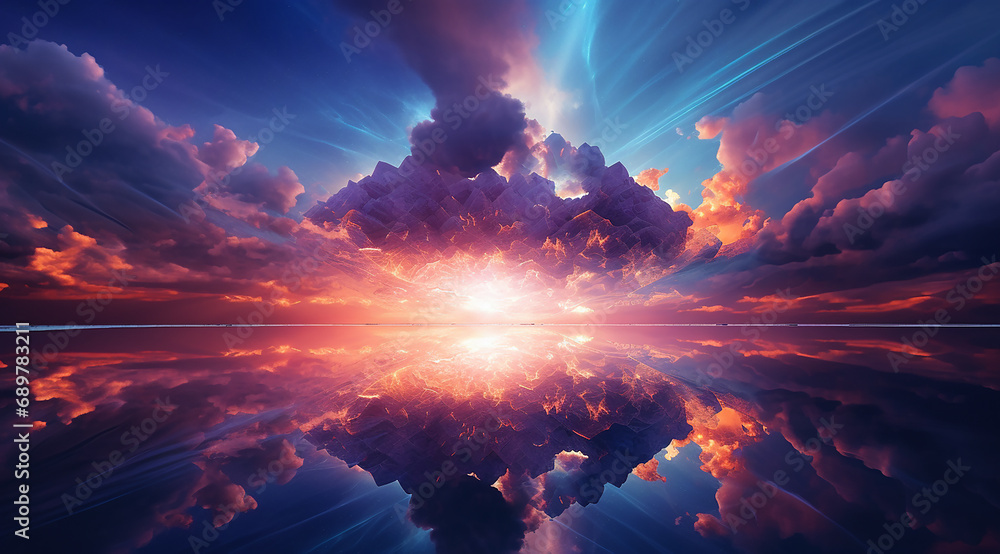 sun and clouds, sunrise over the clouds, sunrise over the sea, colorful sky with sun in clouds of altitude, Red sunset over the sea, rich in dark clouds, rays of light, generative ai - obrazy, fototapety, plakaty 