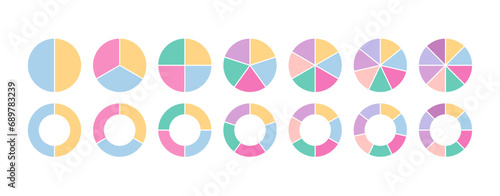 Ring section template. Circular structure chart divided into multicolor segments. Piechart with segments and slices. Circle graph. Pie diagram. Set schemes with sectors. Vector illustration photo
