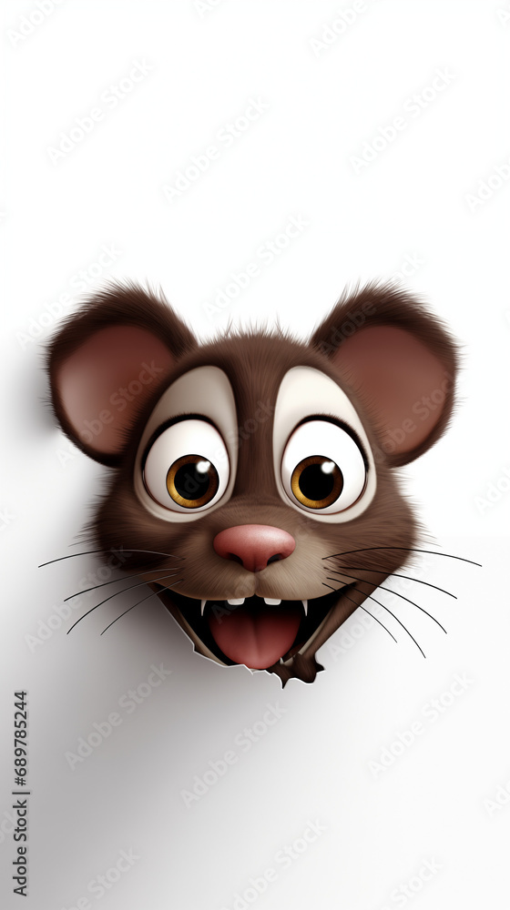 A lovely, cute peeking cartoon rat. Phone wallpaper.