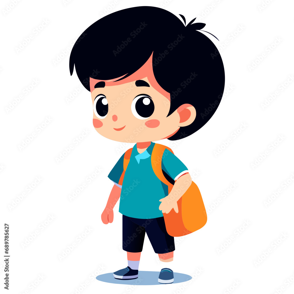 Cheerful Schoolboy with Backpack - SVG Illustration,