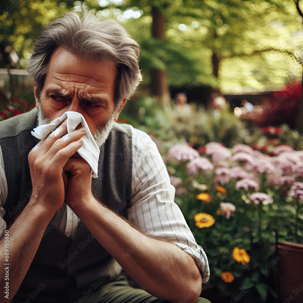 man with allergy blowing his nose man with allergy blowing his nose