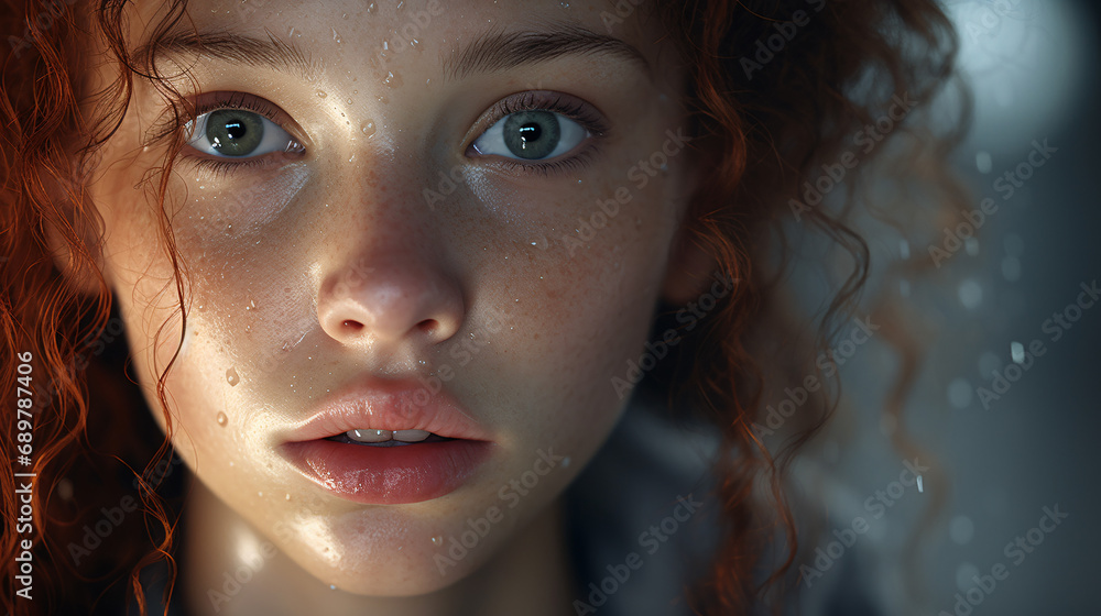 close-up view of the little girl's face allows us to clearly see the ...