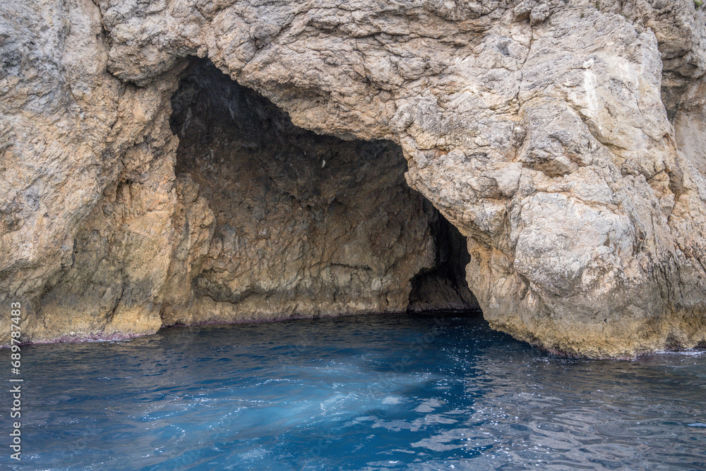 blue water at Grotta Azzurra entrance, Argentario, Italy