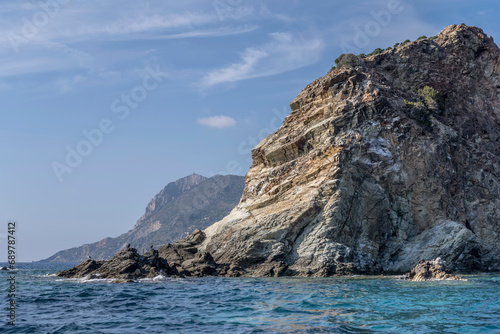 cormorans on cliff at Rossa island, Argentario, Italy