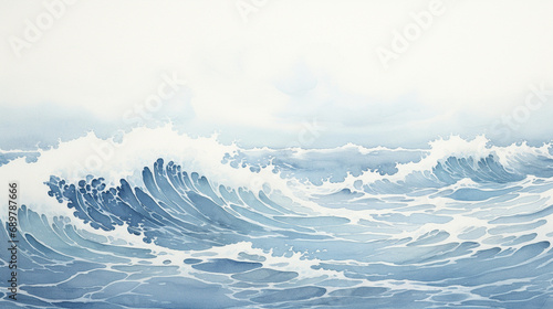 海 波のある和風背景イラスト