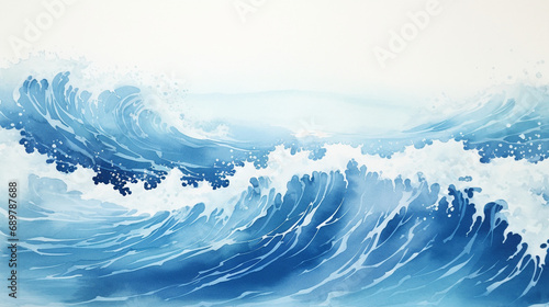 海　波のある和風背景イラスト photo