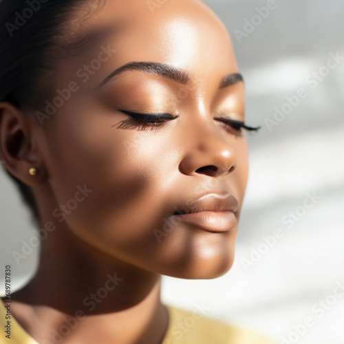 portrait gros plan d'une jolie jeune fille à la peau mate d'origine africaine photo