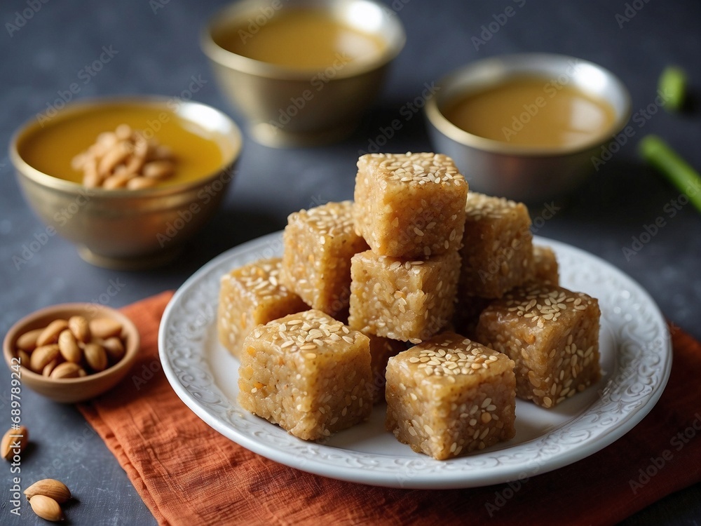 Tilgul vadi special sweet food of Makar Sankranti made of Sesame seeds, jaggery Tilgul vadi special sweet food of Makar Sankranti made of Sesame seeds, jaggery