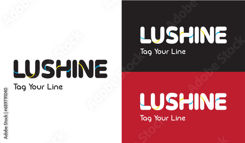 Lushine name & professional logo brand identity with 3 concept black white, white black, red white