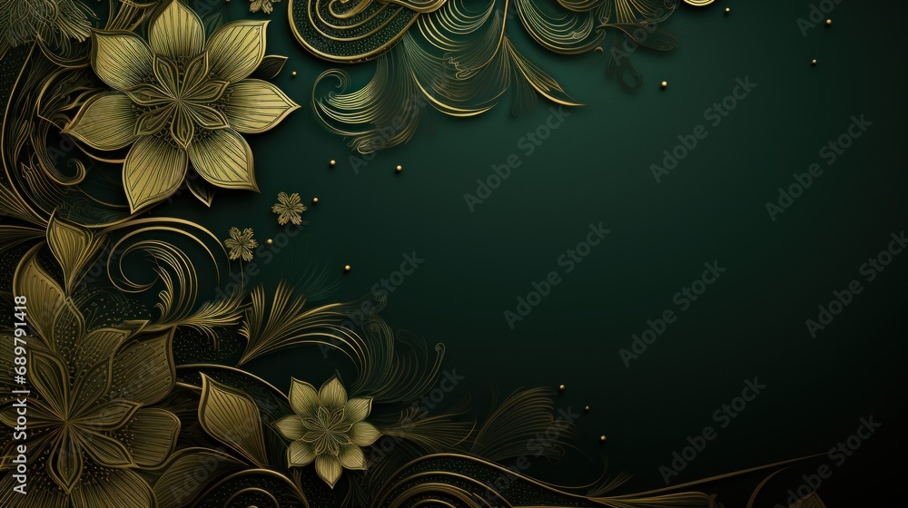 golden ornament in the form of flowers on a black background with space for text or greetings. golden ornament in the form of flowers on a black background with space for text or greetings.
