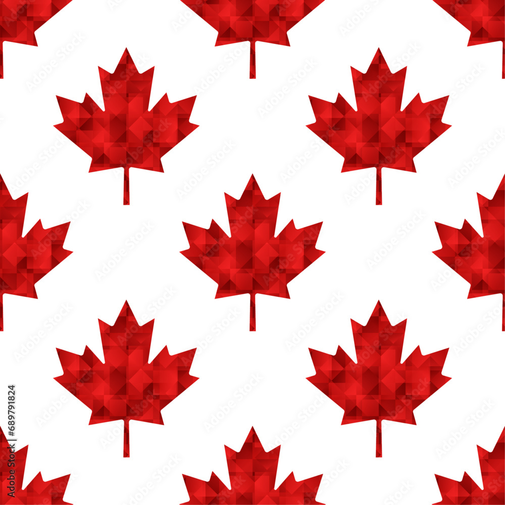 Canadian vector seamless pattern. Red polygonal maple leaves on white background. Canadian vector seamless pattern. Red polygonal maple leaves on white background.