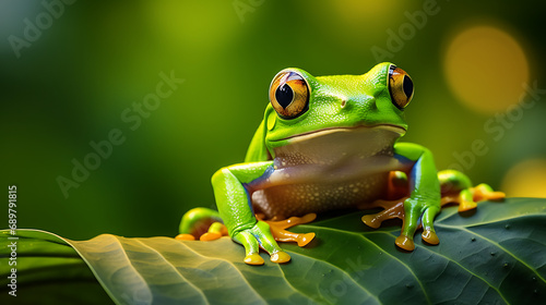 green tree frog in the rainforest, macro photography