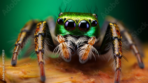 green jumping spider, macro photography  © Alin