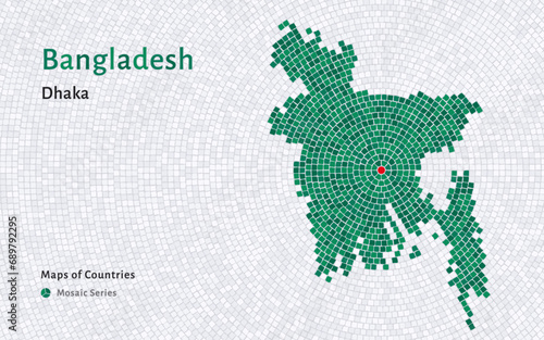 Bangladesh Map with a capital of Dhaka Shown in a Mosaic Pattern 