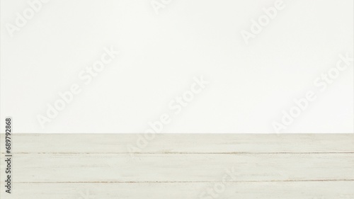 Background of aged white painted wooden planks and white blank background close-up. Background for display product advertisment.