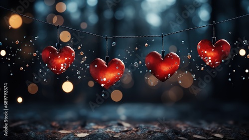 Valentine's Magic: Hearts on Bokeh Background (Generated with AI) photo