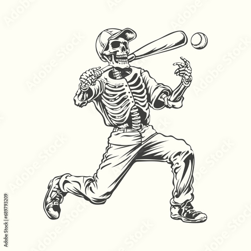 Baseball Skeleton Playing baseball halloween Vector