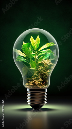 Eco Friendly Leaf Green Energy Light Bulb with plants. Renewable and sustainable development and responsible environmental, Energy sources for renewable, Ecology concept. Generative ai