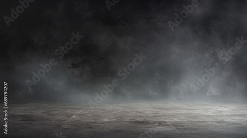 Dark concrete floor room with mist or fog