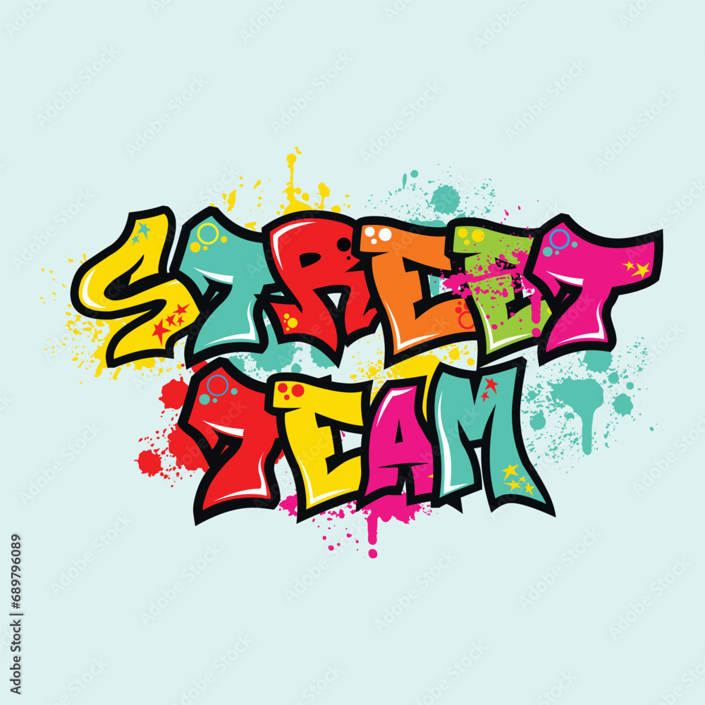 Fototapeta premium Street team graffiti artwork design, Street art, colorful lettering typography shirt