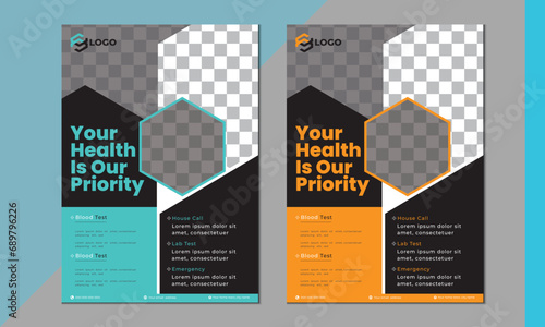 Medical Flyer Design Template , Two Color, Vector Template,