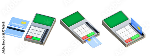 3D rendering of credit card with swipe machine, Card payment