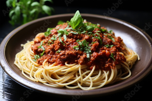 Pasta-Bolognese-Klassiker - Ein ansprechendes Bild von k  stlichen Spaghetti Bolognese  das die Aromen und die kulinarische Faszination der italienischen K  che einf  ngt