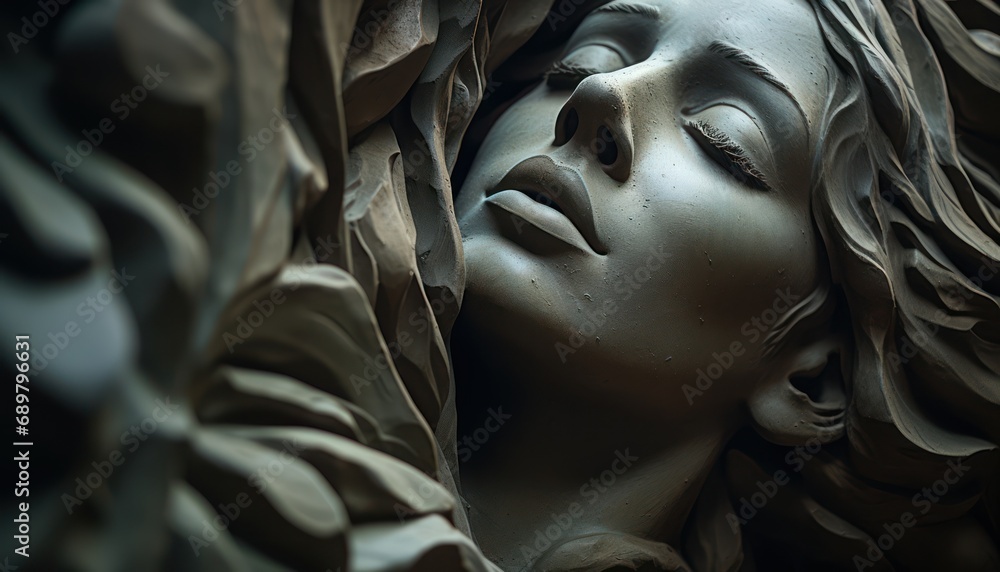 A Serene Statue of a Woman with Closed Eyes - obrazy, fototapety, plakaty 