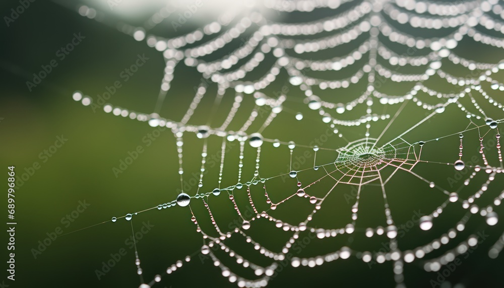 Close-Up of a Spider Web with Water Droplets Close-Up of a Spider Web with Water Droplets